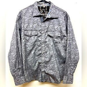 Scully Western Gray Paisley Pearl Snap Shirt Sz M